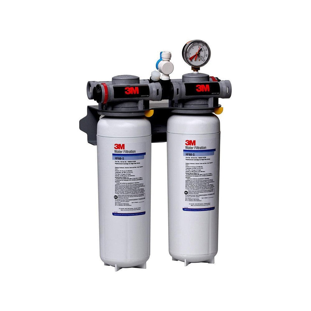 3M Cuno ICE260-S twin cartridge water filter system with pressure gauge, angled view