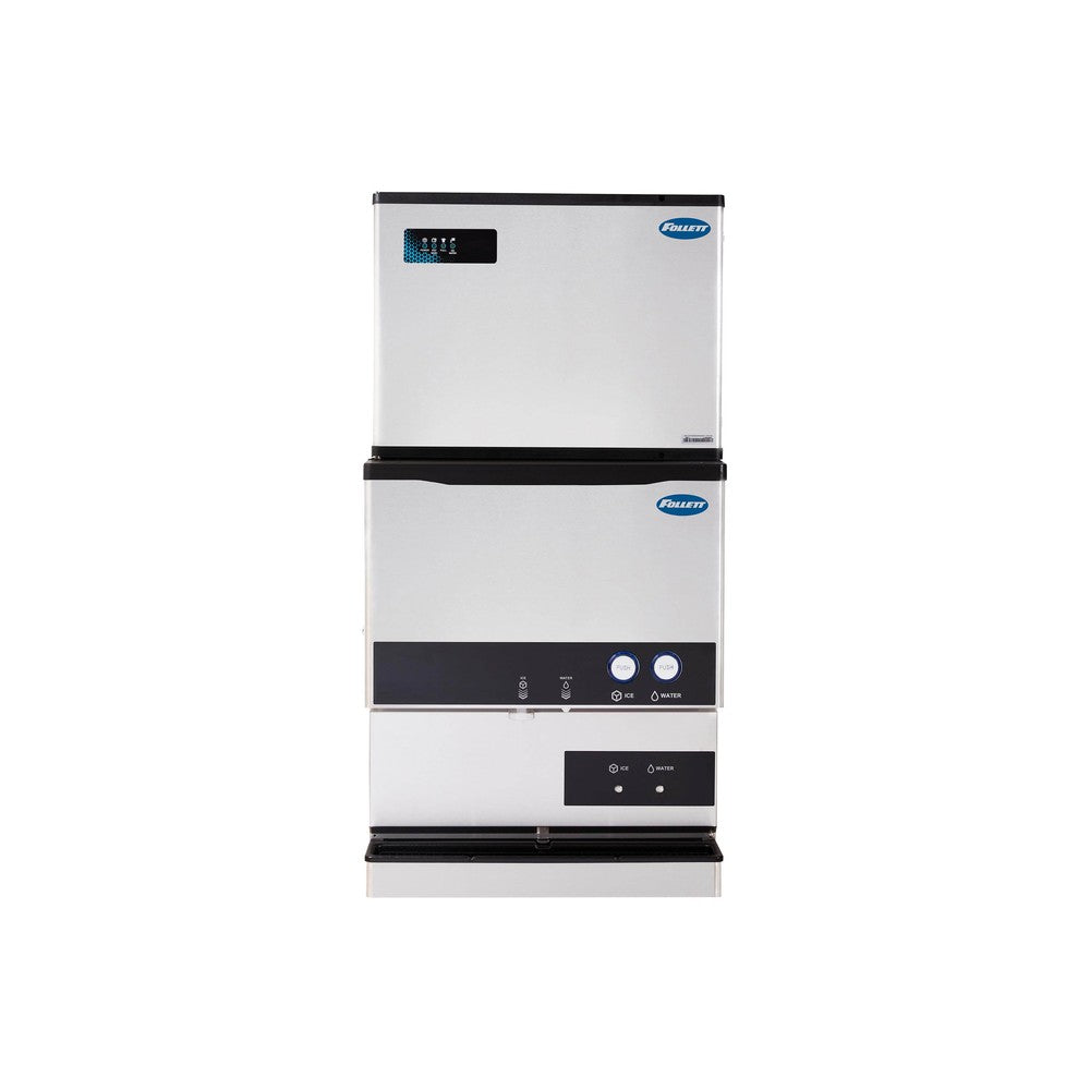 Follett ID-C220-30 dispenser shown with a modular cube ice machine on top