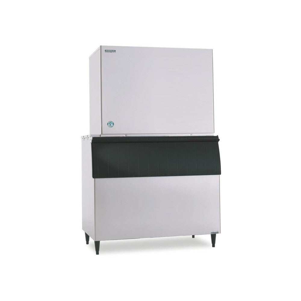 Hoshizaki KM-2600SRJZ3 remote condenser crescent cube ice machine on Hoshizaki ice storage bin