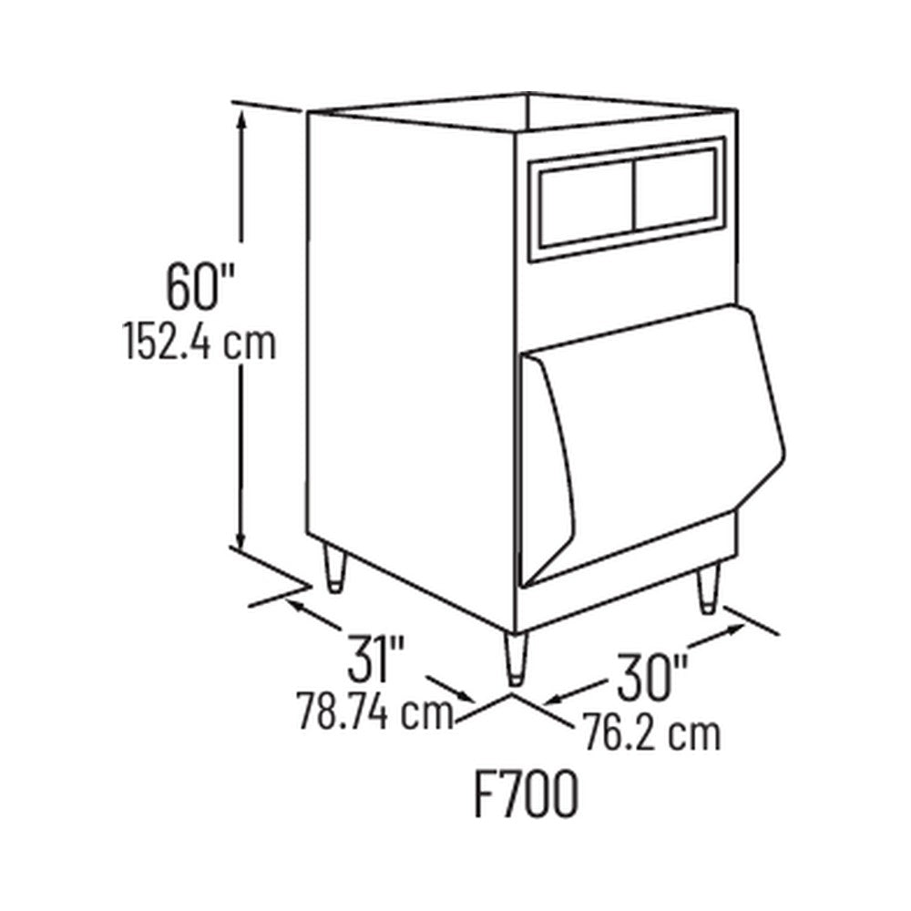 Manitowoc F700 dimension drawing from the Manitowoc spec sheet: 30" W x 31" D x 60" H