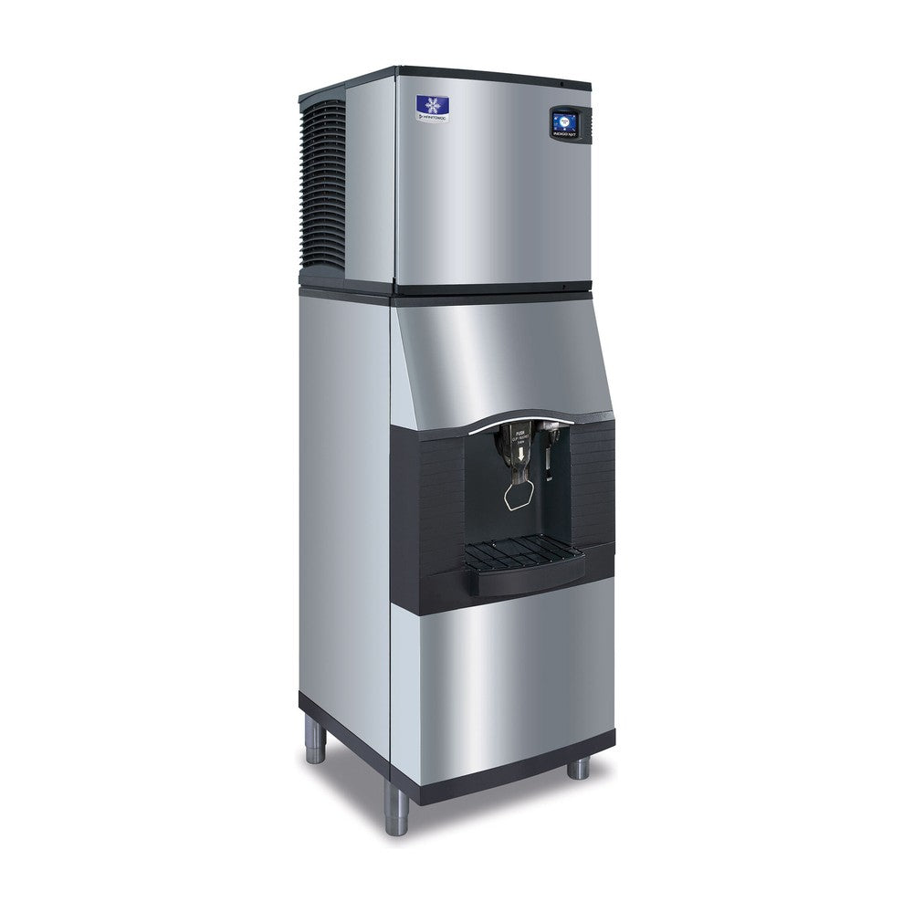 Manitowoc SFA192-161 22-inch touchless hotel ice & water dispenser, 120 lb storage, shown with an Indigo NXT ice machine on top (ice machine sold separately)