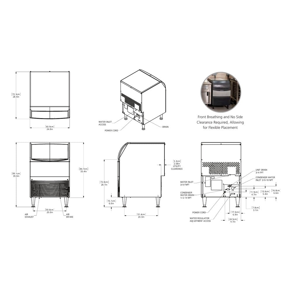 Scotsman UC2024 undercounter ice machine dimensional drawing from the spec sheet