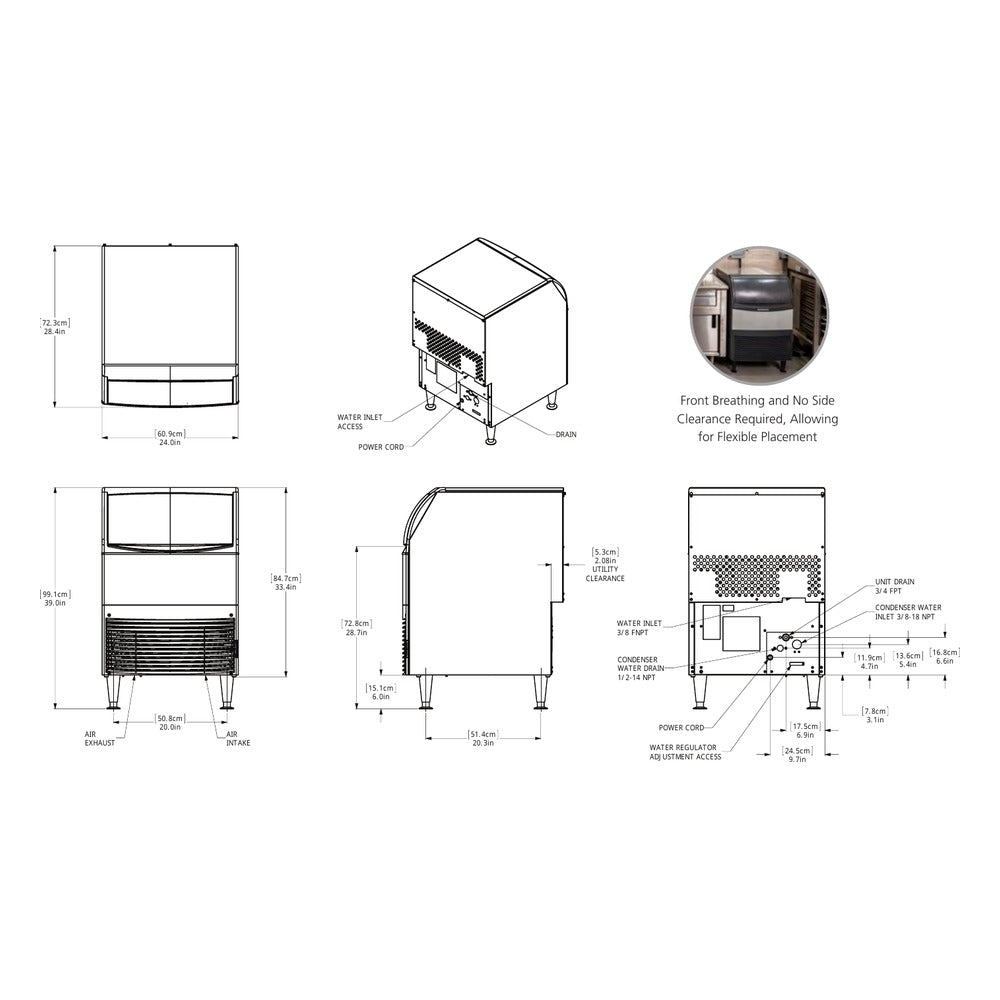Scotsman UC2724 undercounter ice machine dimensional drawing from the spec sheet