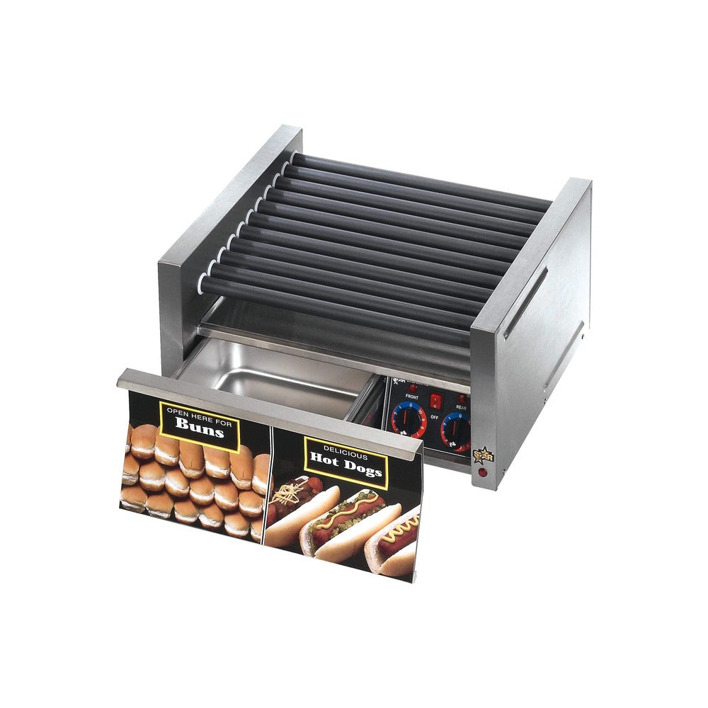 Star 30STBD hot dog roller grill with 11 StalTek rollers and bun drawer