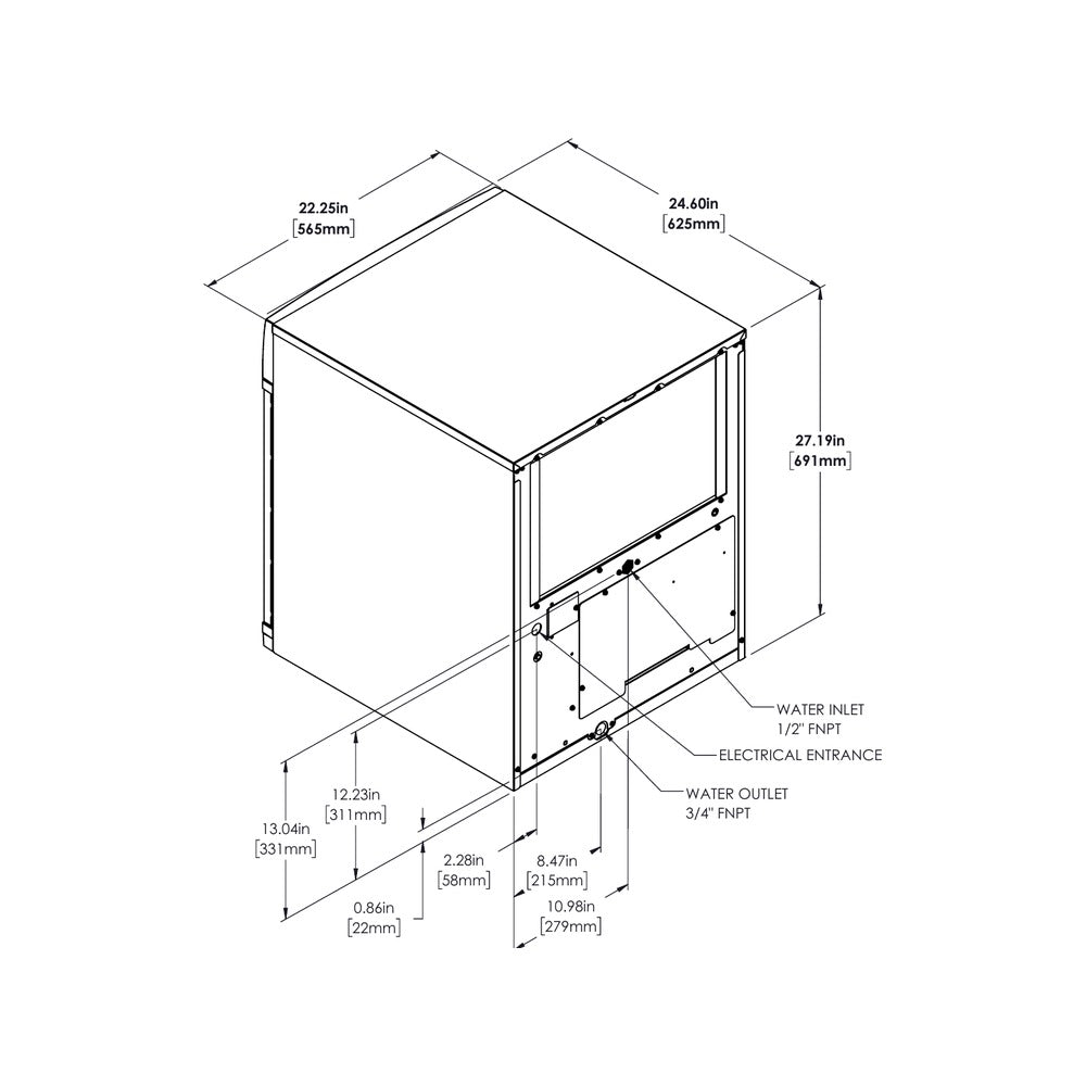 True TCIM-622 dimensional drawing from the spec sheet: plan view with water and electrical connection locations