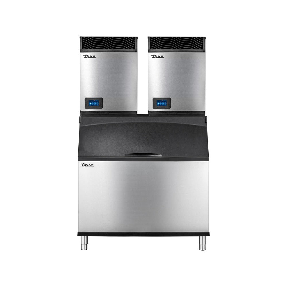 True TIB-948-A 48-inch ice storage bin shown with two 22-inch True ice machines side by side (ice machines and 4-inch adapter sold separately)