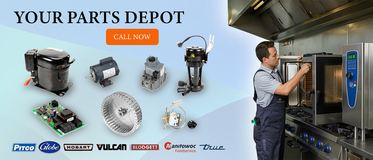 Advertisement for 'Your Parts Depot' with parts and a person working on an oven and a 'call now' button
