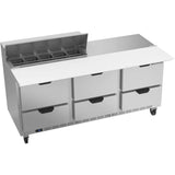 Beverage Air SPED72HC-10C-6, 72" Sandwich Prep Table with Drawers & 17” Cutting Board