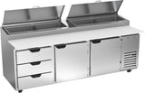 Beverage Air DPD93HC-3, 93" Deli/Pizza Prep Table with Two Doors & Three Drawers