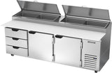 Beverage Air DPD93HC-3, 93" Deli/Pizza Prep Table with Two Doors & Three Drawers