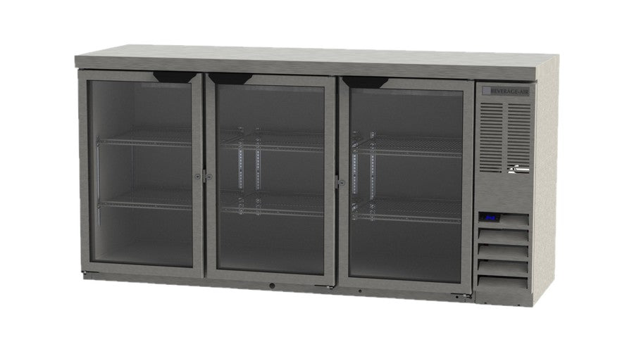 Beverage Air BB72HC-1-G-B-27, 72" Glass Door with Stainless Steel Top Back Bar Refrigerator