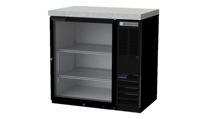 Beverage Air BB36HC-1-FG-B-27, 36" Glass Door Food Rated with Stainless Steel Top Back Bar Refrigerator
