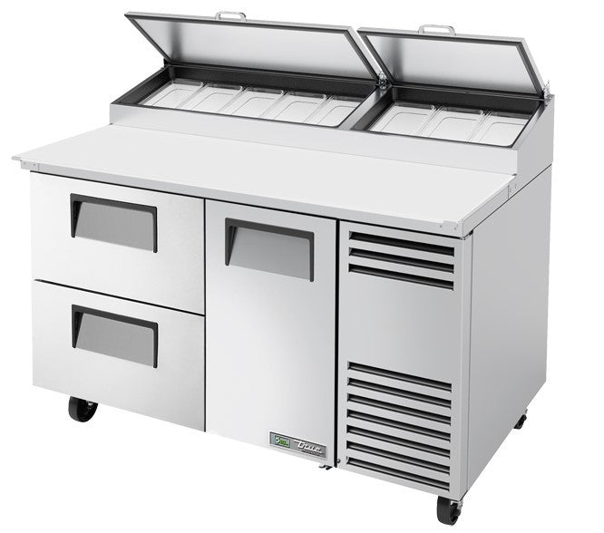 True TPP-AT-60D-2-HC, 60" 1 Door 2 Drawer Pizza Prep Table, includes (8) 1/3 size pans