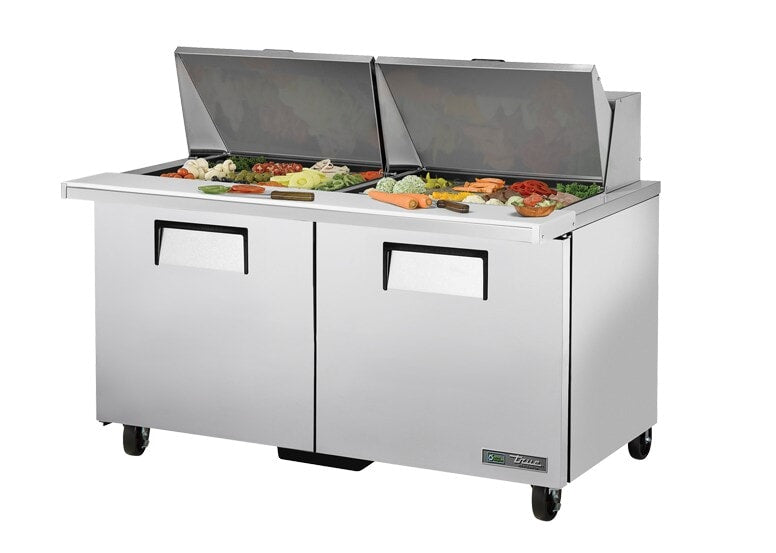 True TSSU-60-24M-B-ST-HC, 60" 2 Door Mega Top Sandwich / Salad Prep Unit, includes (24) 1/6 size pans