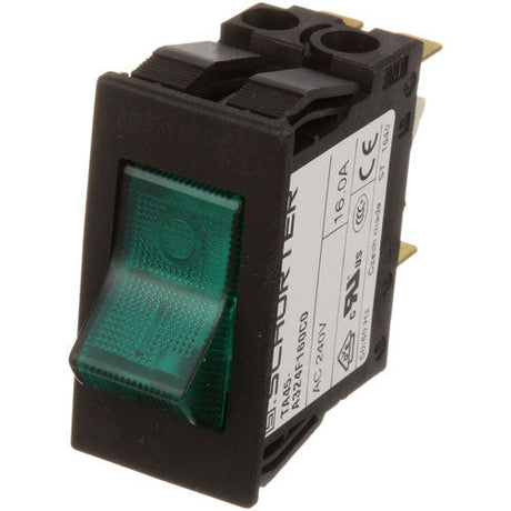 APW 1300220, Rocker Switch, DPST, Green, 16A