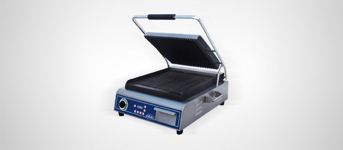Globe GPG14D, 14" Single Sandwich Grill with Grooved Plates