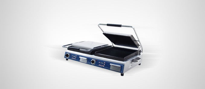Globe GSGDUE14D, 14" Double Sandwich Grill with Smooth Plates