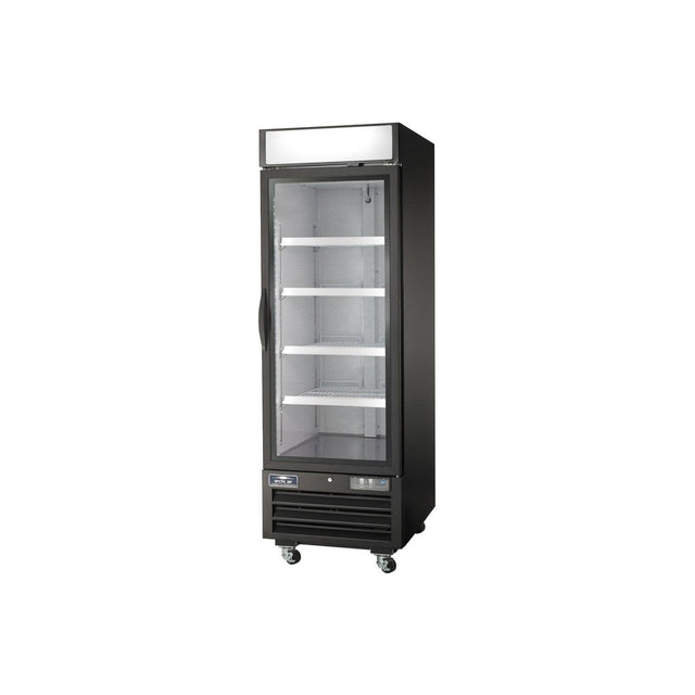 Arctic Air ARGDM23 27 inch one swing glass door black merchandiser refrigerator, front view