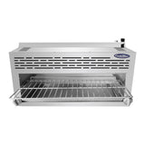 Atosa ATCM-36 36" infrared gas cheese melter, with broiler rack pulled out