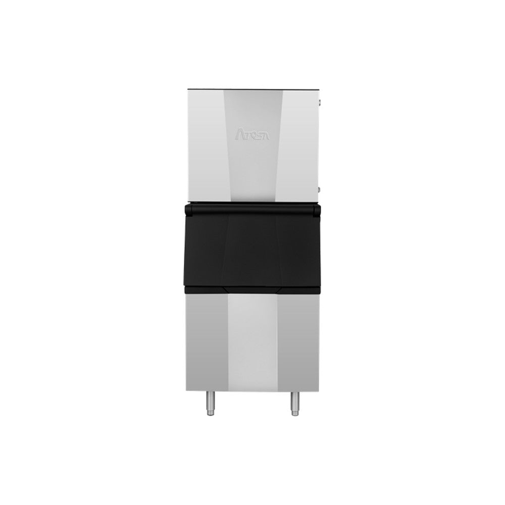 Atosa BYR0300 22-1/2-inch 300 lb stainless steel ice storage bin shown with an Atosa YRS0450A-161 22-inch ice machine head on top (ice machine sold separately)