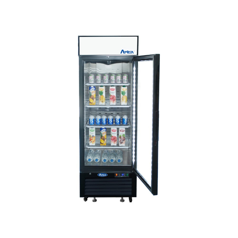 Atosa MCF8720GR 27" 1 glass door merchandiser freezer with the door open