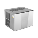 Atosa YRM0450A-161 30-3/4-inch air-cooled half-dice cube ice machine head, angled side view of the stainless steel cabinet