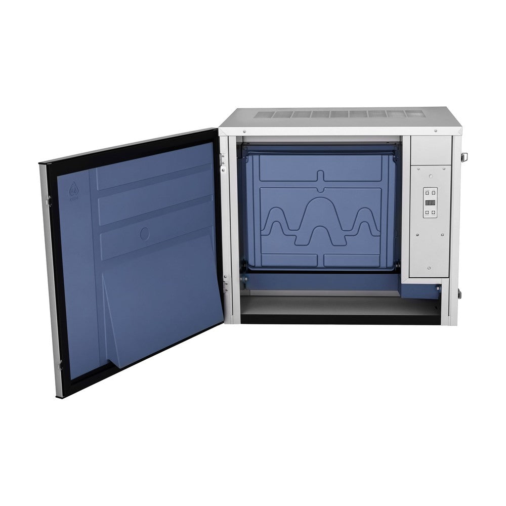 Atosa YRM0600A-261 30-3/4-inch air-cooled half-dice cube ice machine head with the front panel open, showing the evaporator