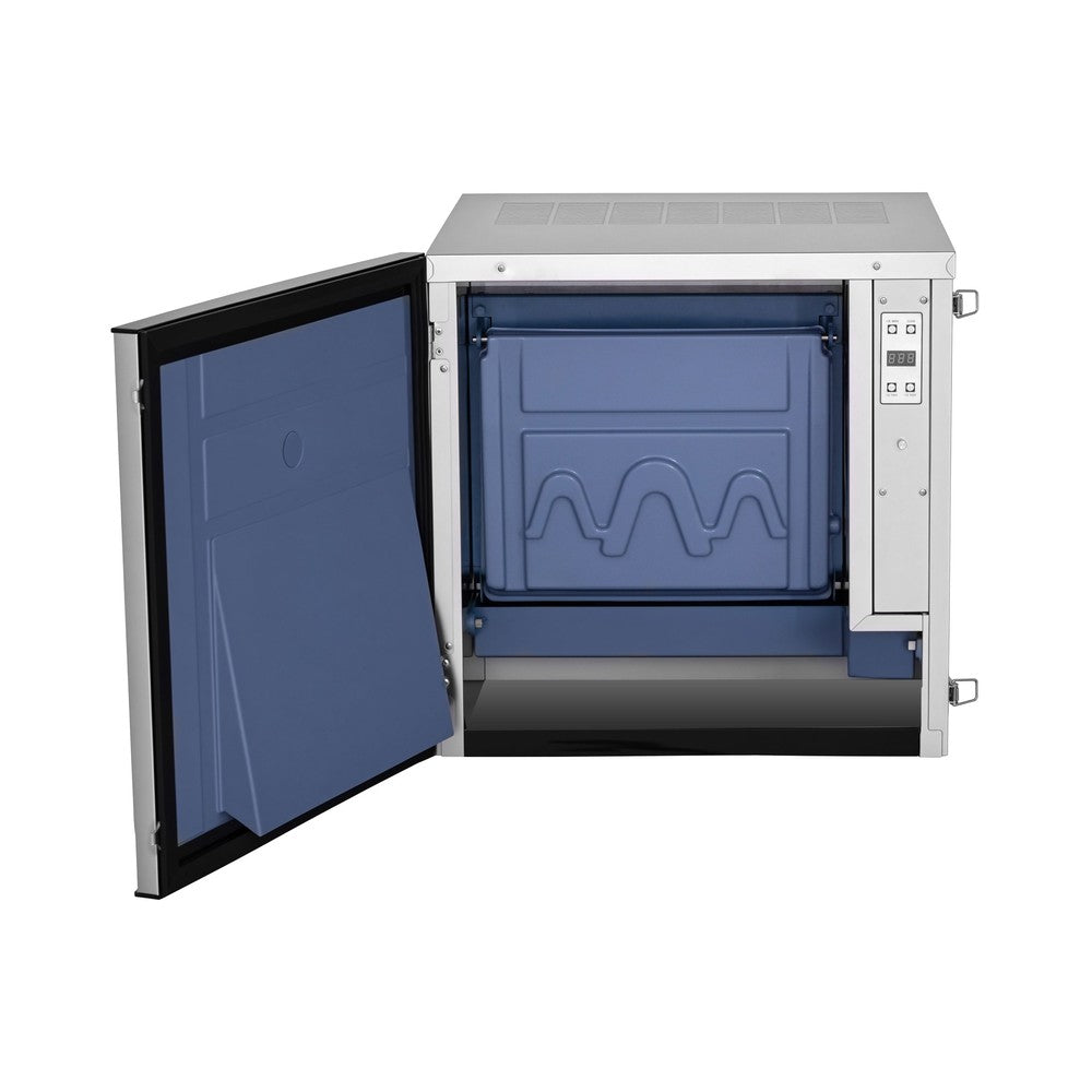Atosa YRS0350A-161 22-3/4-inch air-cooled half-dice cube ice machine head with the front panel open, showing the evaporator