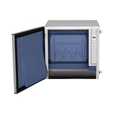Atosa YRS0350A-161 22-3/4-inch air-cooled half-dice cube ice machine head with the front panel open, showing the evaporator