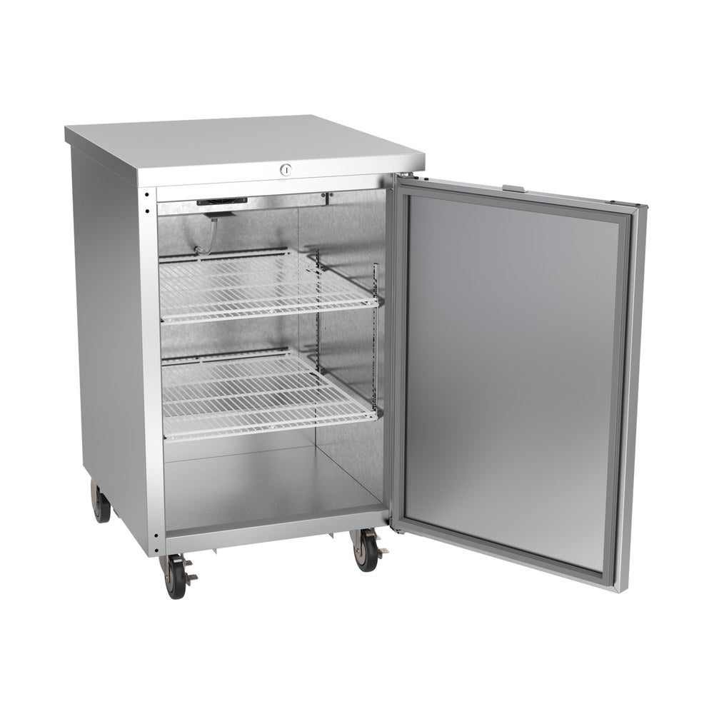 Beverage Air BB24HC-1-S 24" one solid door back bar cooler, with the door open showing the interior