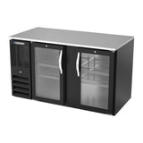 Beverage Air BB58HC-G-B 58" two glass doors back bar cooler, side angle view, doors closed