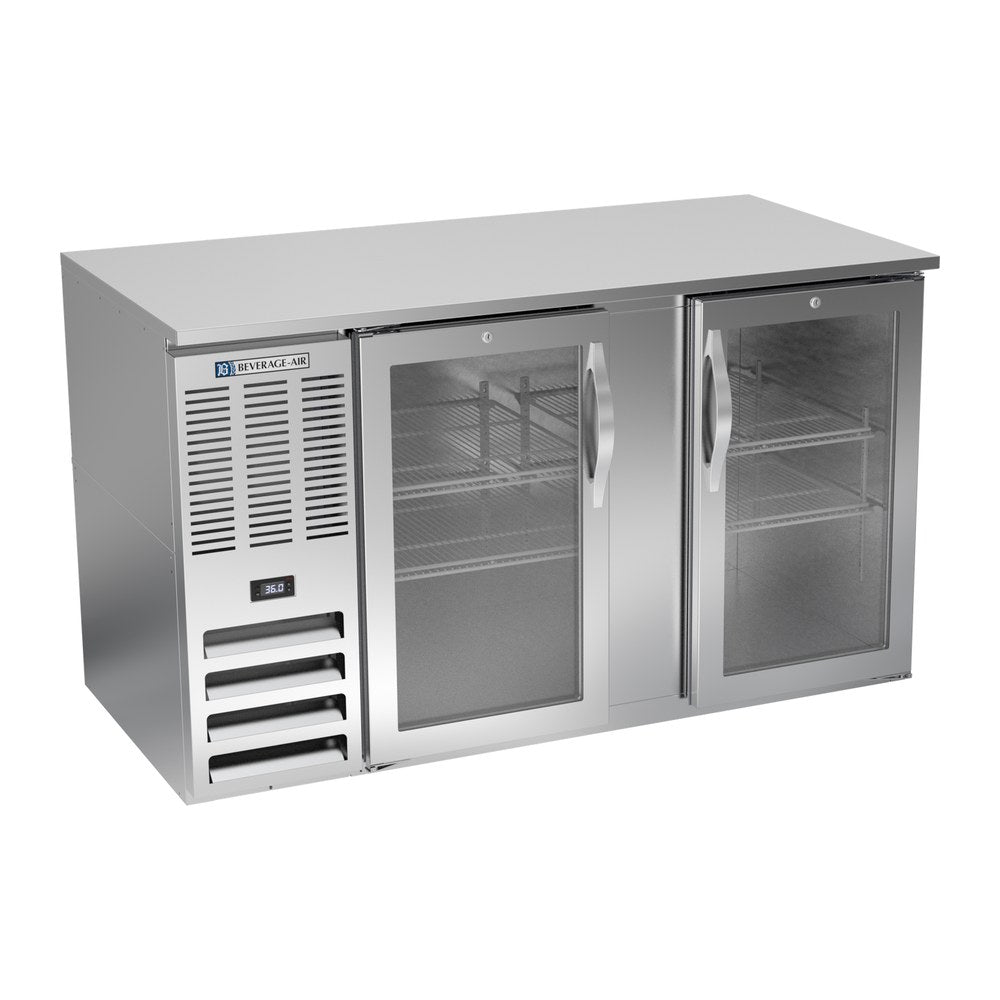 Beverage Air BB58HC-G-S 58" two glass doors back bar cooler, front view, doors closed