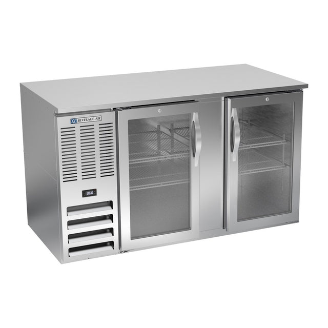Beverage Air BB58HC-G-S 58" two glass doors back bar cooler, front view, doors closed