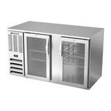 Beverage Air BB58HC-G-S 58" two glass doors back bar cooler, side angle view, doors closed