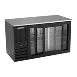 Beverage Air BB58HC-GS-B 58" two sliding glass doors back bar cooler, with the doors open showing the interior