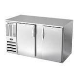Beverage Air BB58HC-S 58" two solid doors back bar cooler, side angle view, doors closed