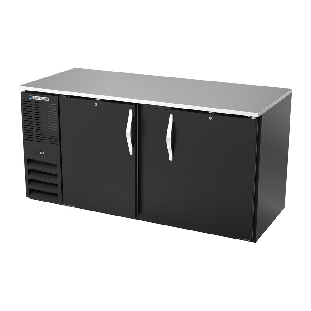 Beverage Air BB68HC-B 68" two solid doors back bar cooler, side angle view, doors closed