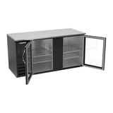 Beverage Air BB68HC-FG-B 68" two glass doors back bar cooler, with the doors open showing the interior
