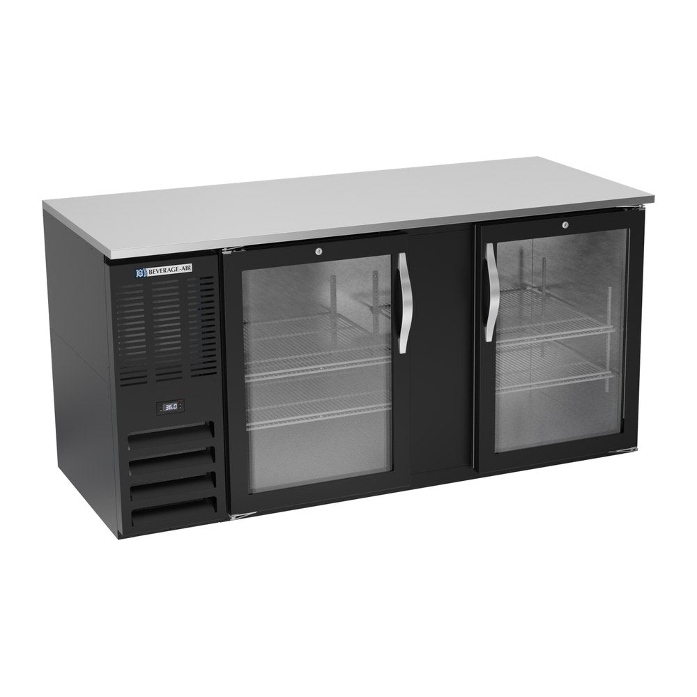 Beverage Air BB68HC-G-B 68" two glass doors back bar cooler, front view, doors closed