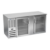 Beverage Air BB68HC-G-S 68" two glass doors back bar cooler, front view, doors closed