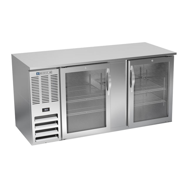 Beverage Air BB68HC-G-S 68" two glass doors back bar cooler, front view, doors closed