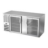 Beverage Air BB68HC-G-S 68" two glass doors back bar cooler, side angle view, doors closed