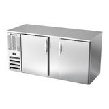 Beverage Air BB68HC-S 68" two solid doors back bar cooler, side angle view, doors closed