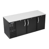 Beverage Air BB78HC-B 78" three solid doors back bar cooler, front view, doors closed
