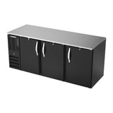 Beverage Air BB78HC-F-B 78" three solid doors back bar cooler, side angle view, doors closed