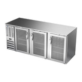 Beverage Air BB78HC-G-S 78" three glass doors back bar cooler, side angle view, doors closed