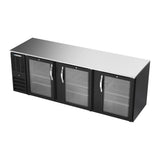 Beverage Air BB94HC-FG-B 94" three glass doors back bar cooler, side angle view, doors closed