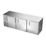 Beverage Air BB94HC-S 94" three solid doors back bar cooler, side angle view, doors closed