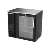 Beverage Air BBN36HC-G-B 36" one glass door back bar cooler, side angle view, door closed
