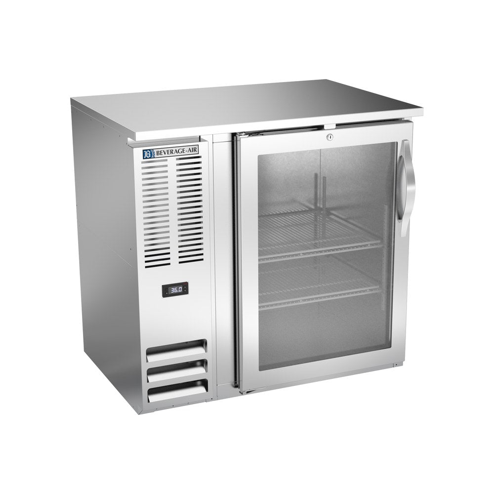 Beverage Air BBN36HC-G-S 36" one glass door back bar cooler, front view, door closed